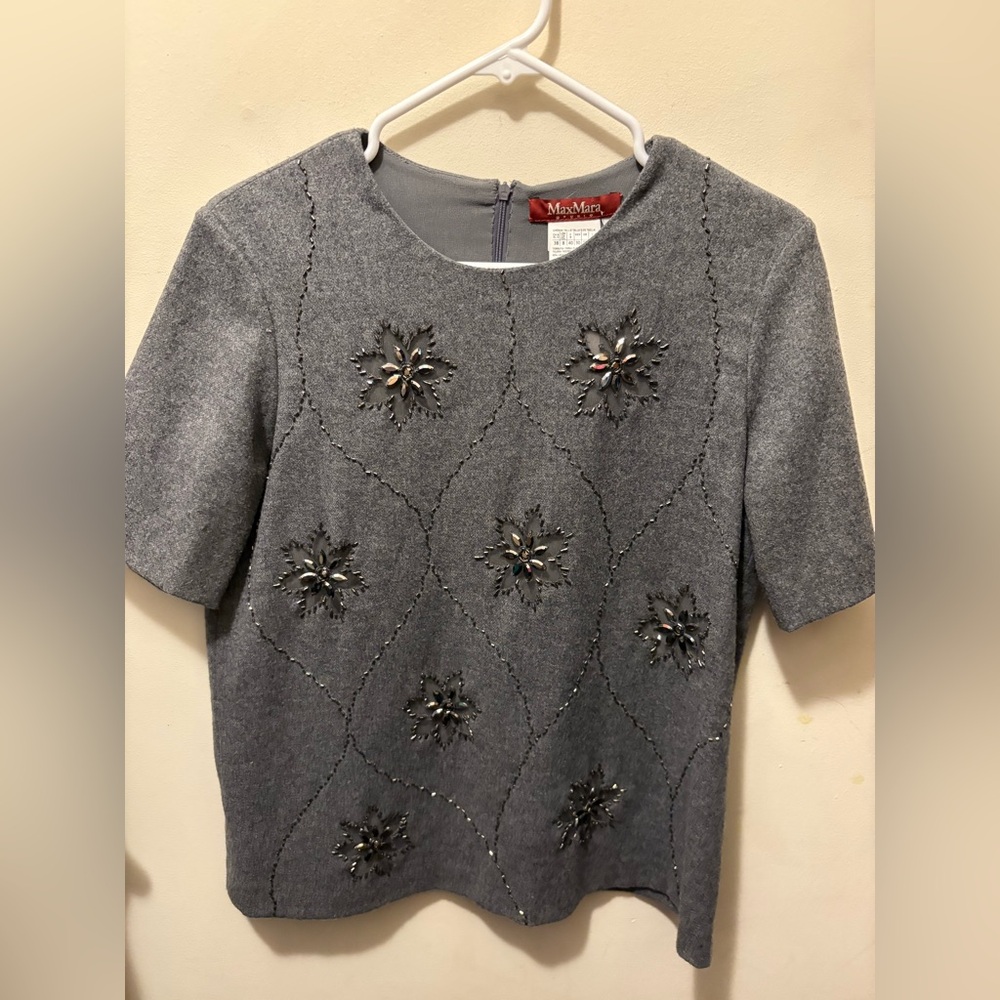 MaxMara Studio embellished wool (lined)‎ short sleeve top size 8